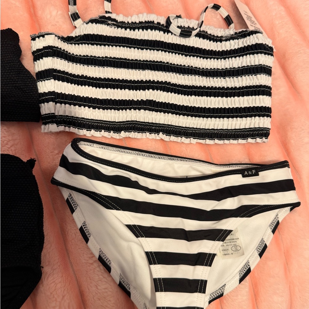 Abercrombie & Fitch Black and White Striped Kids Bikini